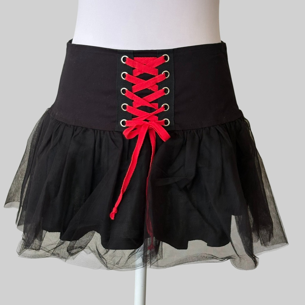 Dolls Kill Widow Black Lace Up Tulle Mini Skirt Small
